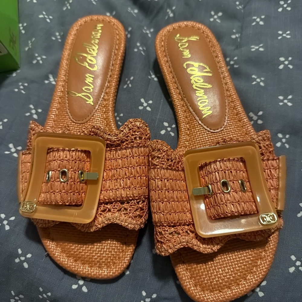 Sam Edelman Raffia Buckle Slide Sandals – Terracotta – Size 6 – New